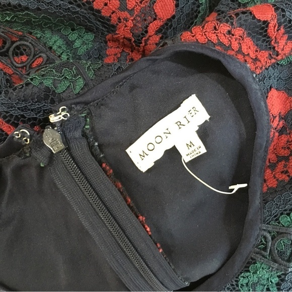 Moon river Lavinia lace mini dress long sleeve navy red size m - Picture 6 of 6